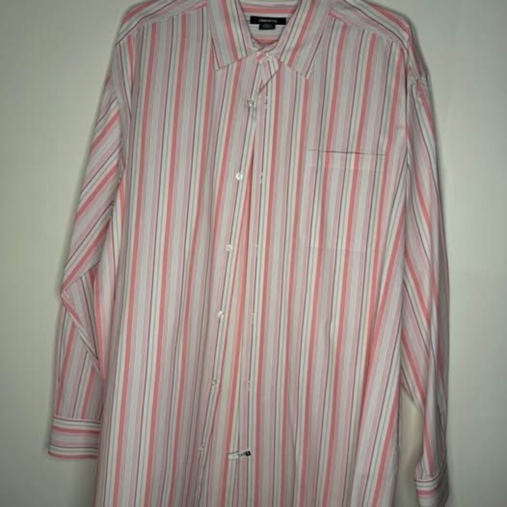 Claiborne Men's Striped Button Up Shirt 2XLT Pink White Beige